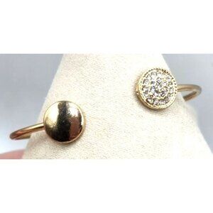 Gold Tone Bracelet One Disc Plain One Disc Crystal Pave' - Cuff